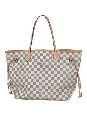 Louis Vuitton Neverfull MM Shoulder Bag Tote Damier Azur White